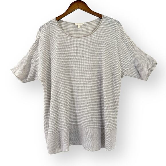Eileen Fisher Organic Linen Two-Tone Sweater in White Beige Womens Size Large - Picture 1 of 10